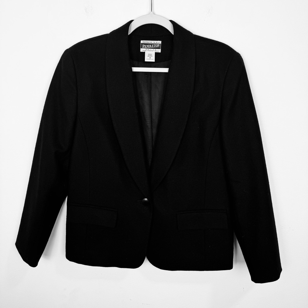 Pendleton Black Single-Button 100% Wool Blazer Size 10P Petite - Picture 2 of 10